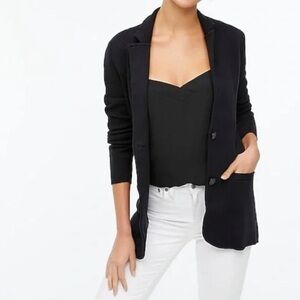 J Crew cotton sweater blazer S black knit jacket pockets timeless